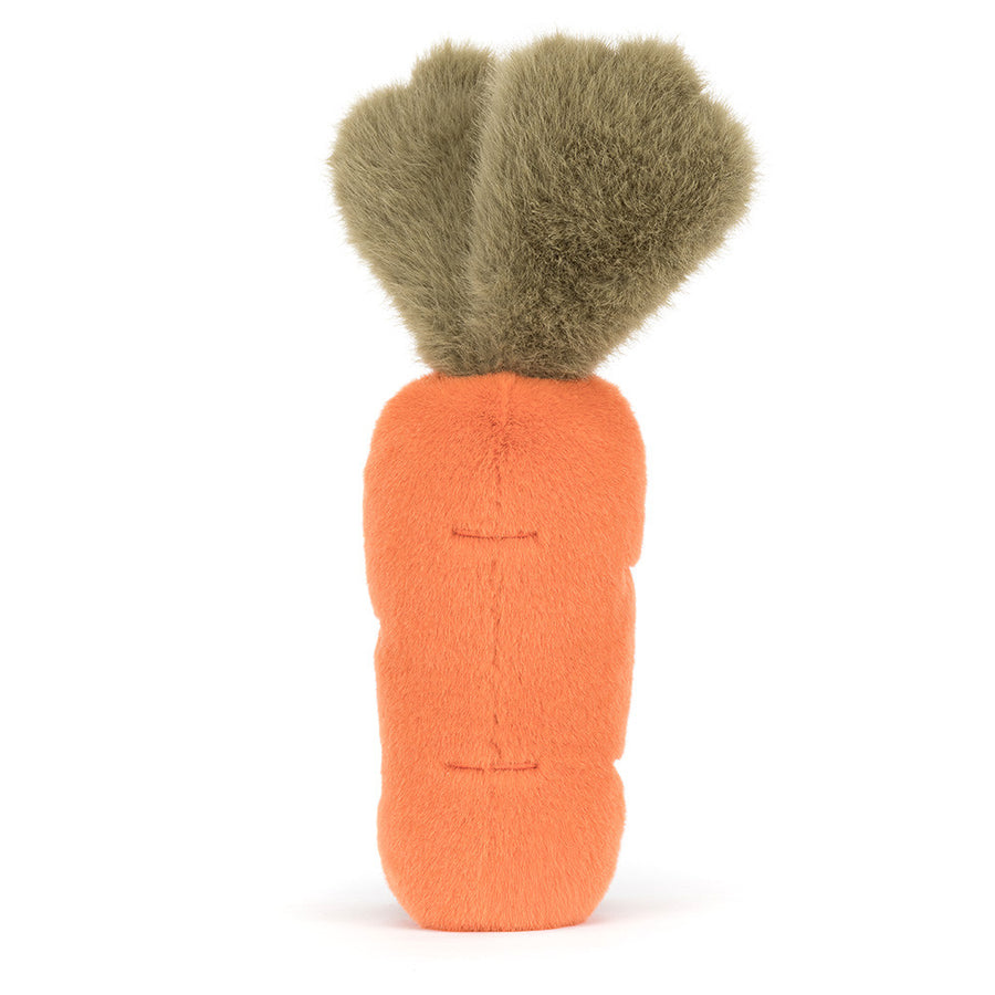 Jellycat Amuseables Carrot liggende – stor oransje plysj gulrot på hvit bakgrunn