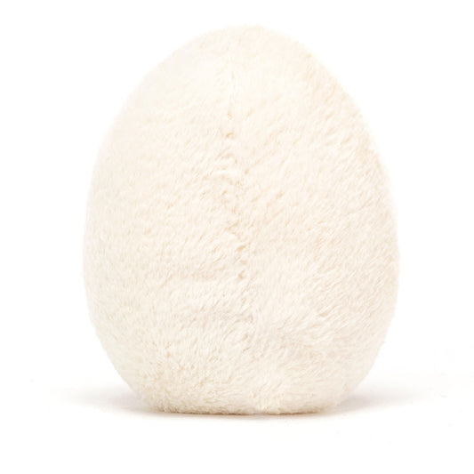 Jellycat Amuseables Happy Boiled Egg – hvit og gul egge-kosedyr med smilende ansikt og kordfløyelsbein, 14 cm