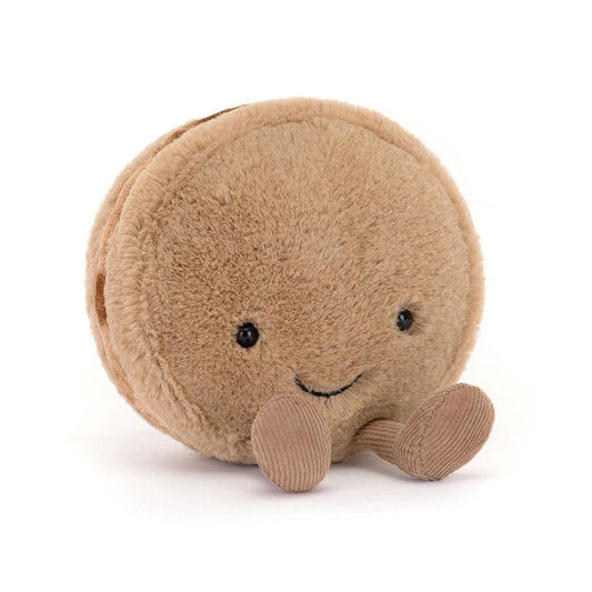 Jellycat Amuseables Mona Macaron Sjokolade – sjokoladebrun makron kosedyr med kremfarge fyll og bein, small
