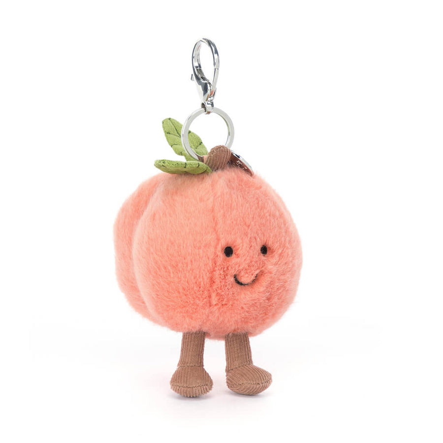 Jellycat | Amuseables Peach Bag Charm | Fersken | ca. 12 cm Side View - Bamsedyra AS
