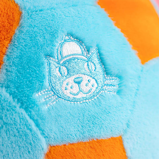 Jellycat Amuseables Football – mykt fotball-kosedyr i blå og oransje med smilende ansikt, 27 cm