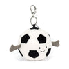 Jellycat Amuseables Sports Football Bag Charm – myk fotball nøkkelring med smilende ansikt og metallfeste
