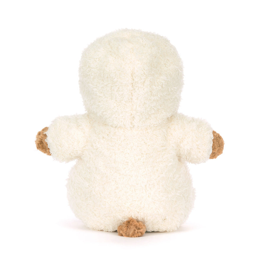 Jellycat Bartholomew Bear All-in-One Outfit detalj – nærbilde av ansikt og antrekk-detaljer