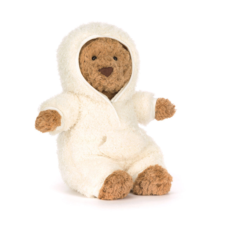 Jellycat Bartholomew Bear All-in-One Outfit liggende – myk bjørnebamse med avtakbart antrekk
