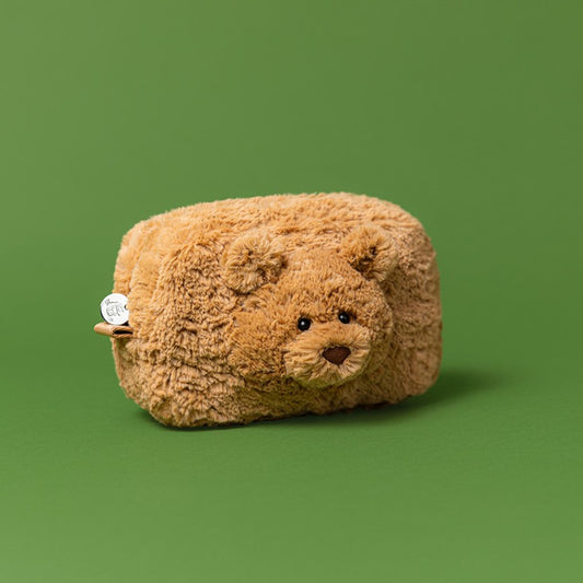 Jellycat Bartholomew Bear Pouch – beige bjørne-pung med brodert ansikt og glidelåslomme