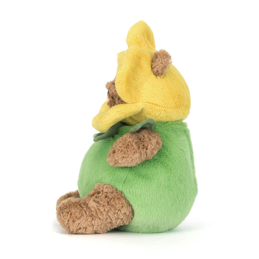 Jellycat Bartholomew Bear Daffodil Outfit detalj – nærbilde av påskelilje-antrekket
