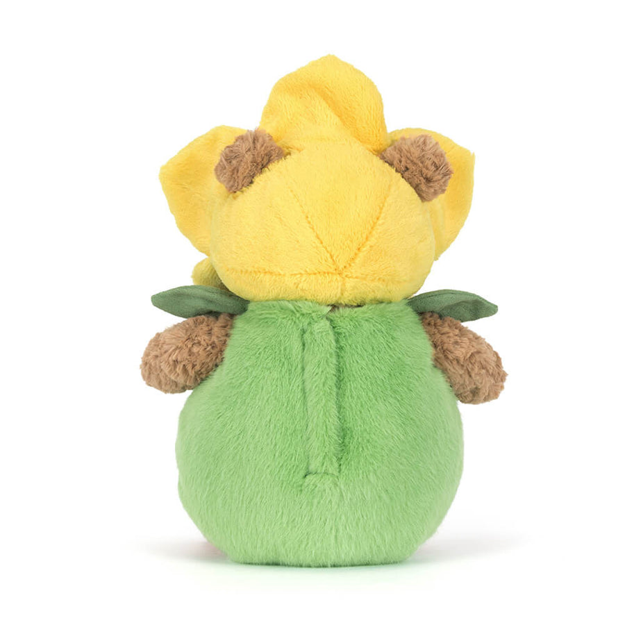 Jellycat Bartholomew Bear Daffodil Outfit bakfra – myk bjørnebamse i gul drakt