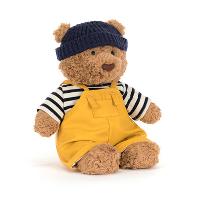 Jellycat Bartholomew Bear Seafarer – myk beige bjørnebamse i blå sjømannsdrakt med caps, 22 cm