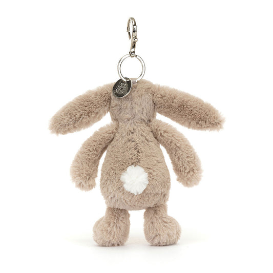 Jellycat Bashful Bunny Beige Bag Charm – beige kaninbamse nøkkelring med lange ører og metallfeste, 18 cm