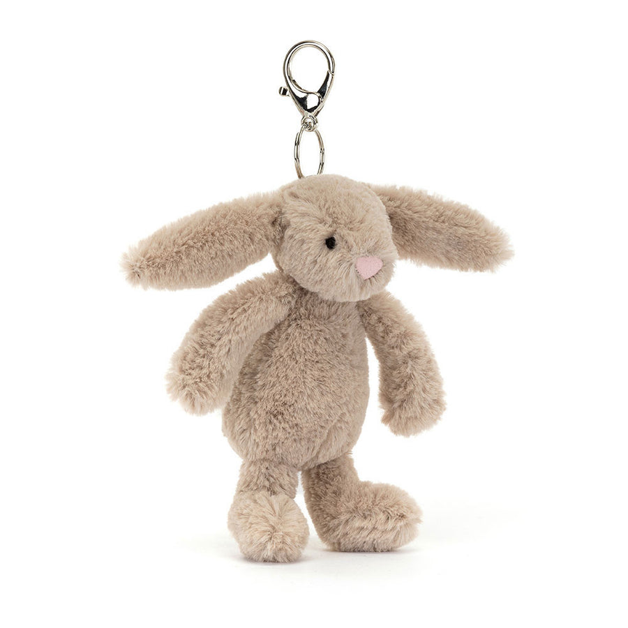 Jellycat Bashful Bunny Beige Bag Charm – beige kaninbamse nøkkelring med lange ører og metallfeste, 18 cm