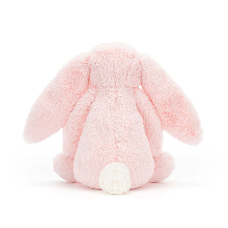 Jellycat Bashful Pink Bunny detalj – nærbilde av brodert nese og myke øreflapper