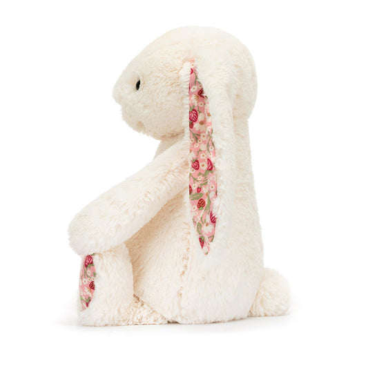 Jellycat Blossom Cream Bunny Berry Original – kremhvit og bær-farget kaninbamse med myke lange ører
