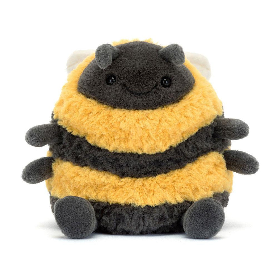 Jellycat Albee Bee bakfra – stripete humle-kosedyr i gult og sort