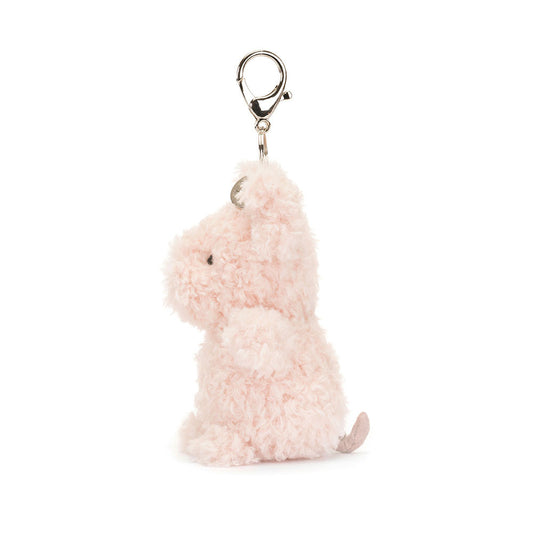Jellycat Little Pig Bag Charm – rosa gris nøkkelring med smilende ansikt og snusenese