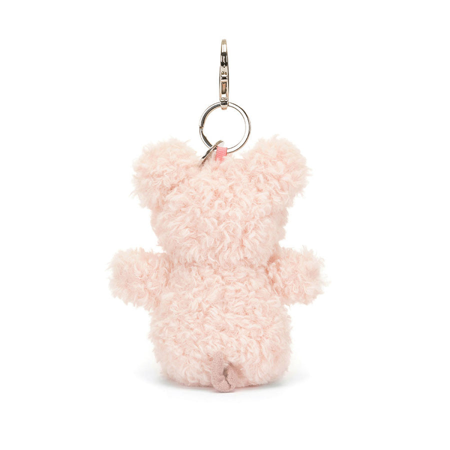 Jellycat Little Pig Bag Charm i bruk – festet til veske