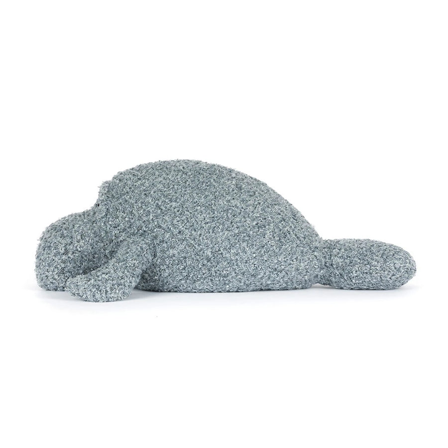 Jellycat Maffles Manatee detalj – nærbilde av smilende ansikt og myke detaljer