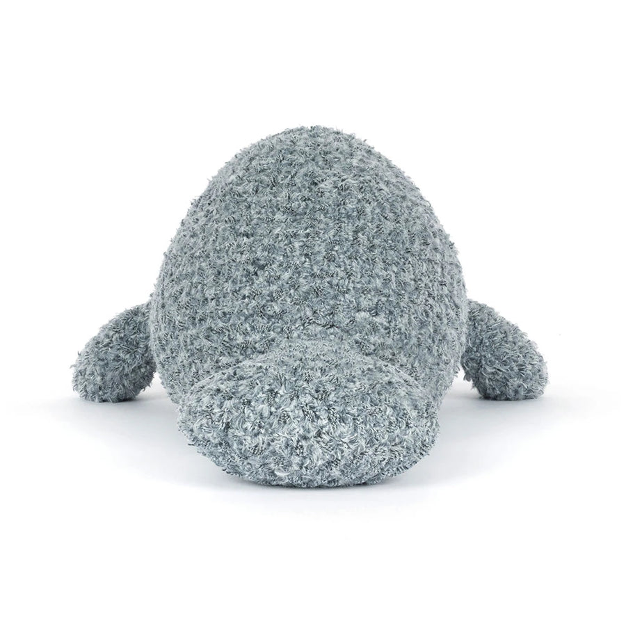 Jellycat Maffles Manatee bakfra – stor grå plysj sjøku, 52 cm