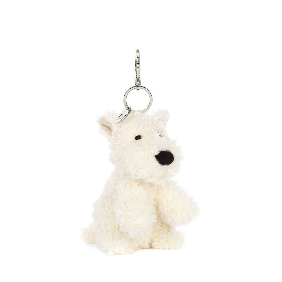 Jellycat Munro Scottie Dog Bag Charm – svart scottish terrier nøkkelring med myk pels og metallfeste