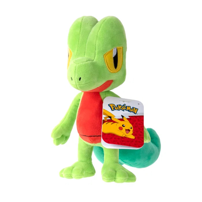 Pokémon Treecko plysj kosedyr 20 cm – grønn Treecko med rød mage, stor hale og hvit kant