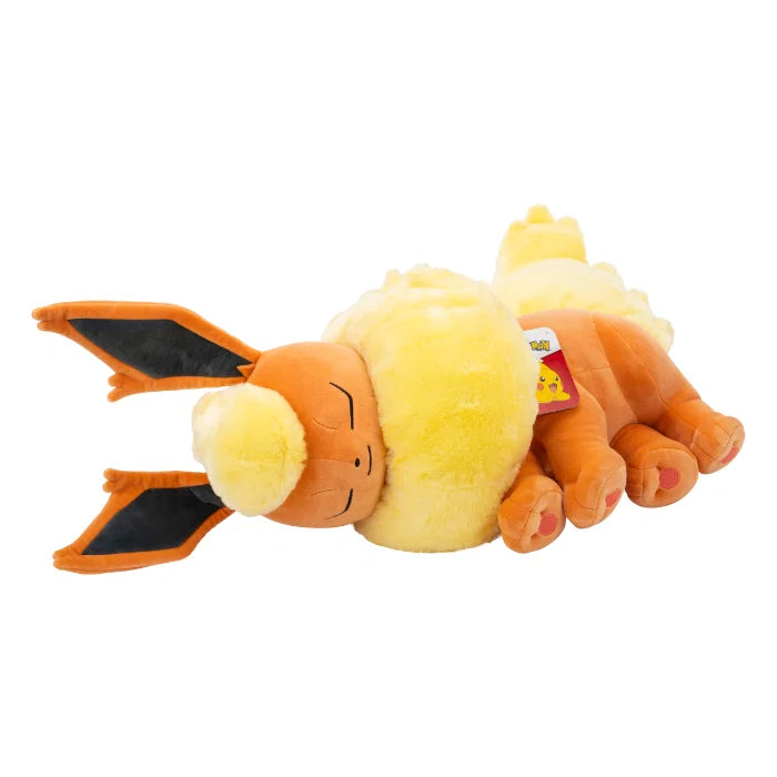 Pokémon Flareon sovende kosedyr 45 cm – oransje og kremhvit Flareon med stor fluffy manke og hale