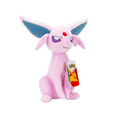 Pokémon Espeon plysj kosedyr 20 cm – lys rosa Espeon med lilla juvel i pannen og delt hale