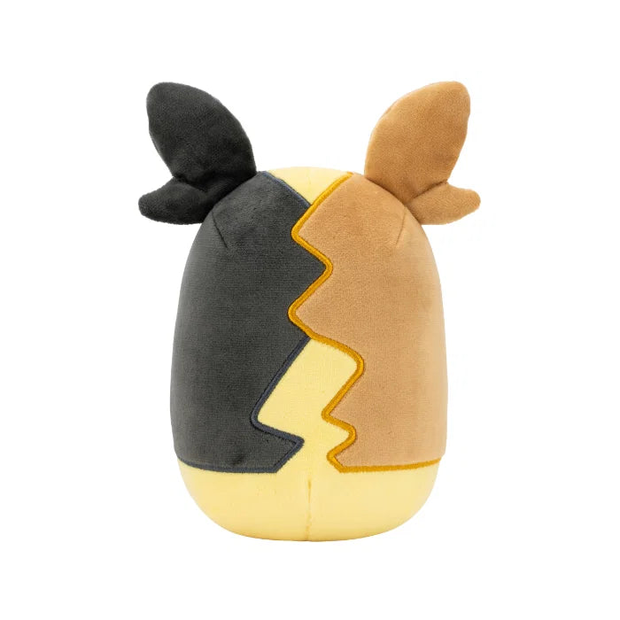 Morpeko Pokémon kosedyr sett fra siden – gul og svart plysj med store runde kinn, 20 cm