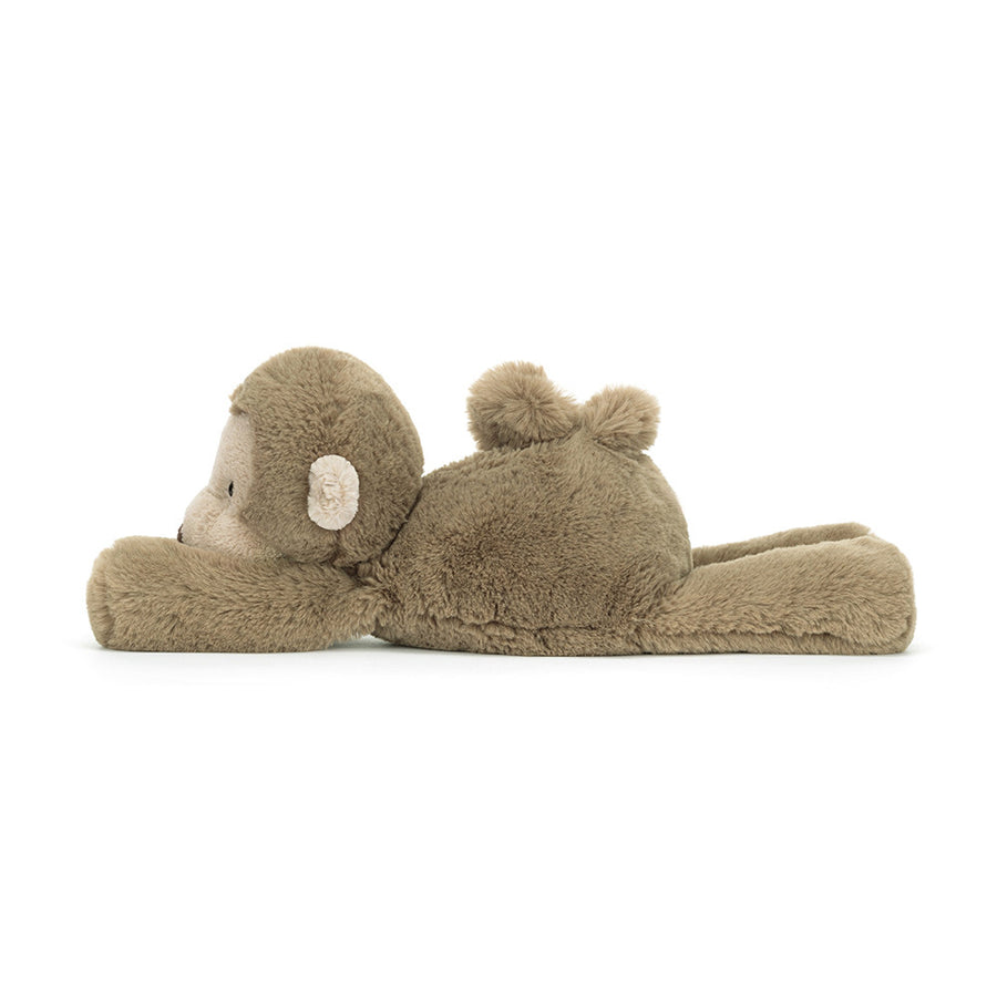 Jellycat Smudge Monkey Original bakfra – lys brun apekatt med lang hale og myk pels