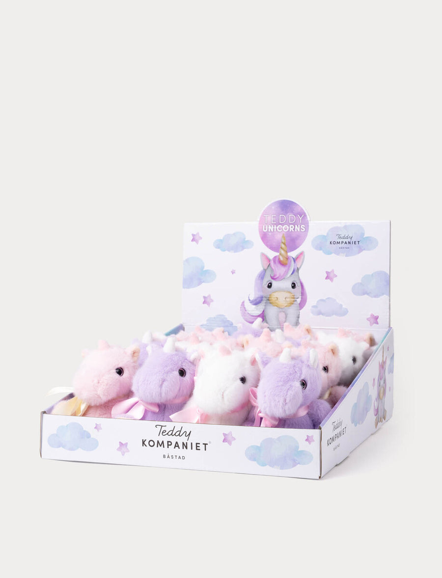 Teddykompaniet Mini Enhjørning med Sløyfe – liten enhjørning i pastell med glitrende horn og sløyfe, 15 cm