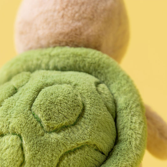 Jellycat Thimble Turtle – liten grønn skilpadde kosedyr med strukturert skall og myke finner, 14 cm