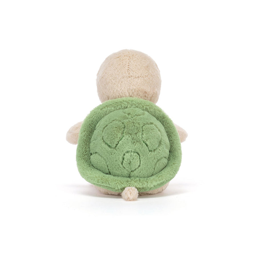 Jellycat Thimble Turtle bakfra – liten grønn skilpadde på hvit bakgrunn