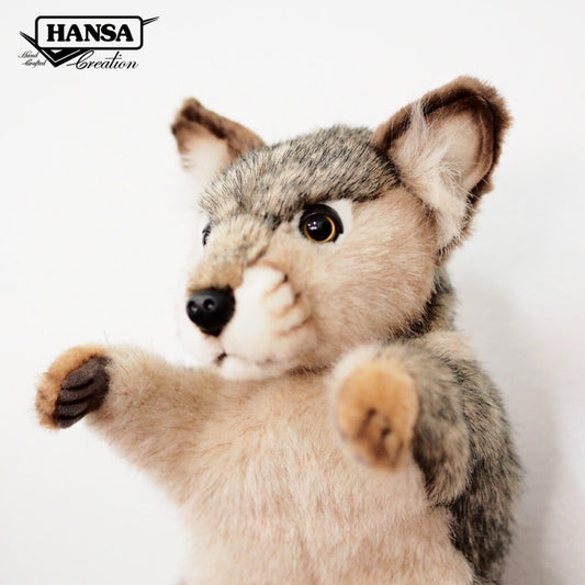 Hansa Creation Ulv Hånddukke – naturtro grå ulv hånddukke med tykk pels, 25 cm
