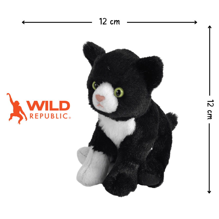 Wild Republic Pocketkins Eco Katt Kosedyr – svart katt minivariant i myk plysj, 12 cm