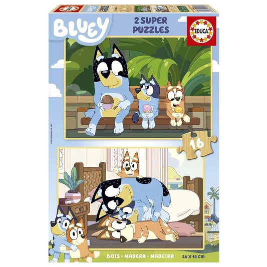 Educa Bluey Puslespill 2 x 16 brikker – Bluey-puslespill sett med to Brett