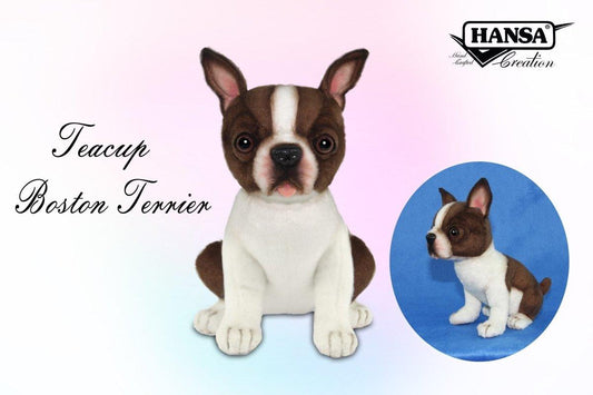 Hansa Creation Boston Terrier Teacup – naturtro svart og hvit Boston Terrier hundebamse med store øyne