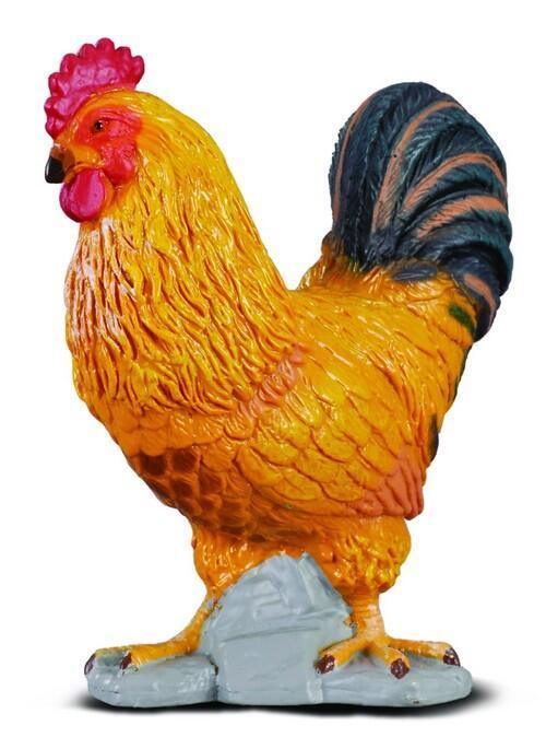 CollectA Hane Figur – naturtro bondegårdshane med rød kam og fargerike halefjær