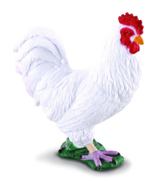 CollectA Hvit Hane Figur – naturtro hvit bondegårdshane med rød kam