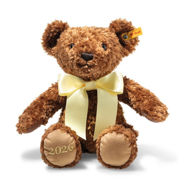Steiff Cosy Year Bear 2026 – eksklusiv årssamler teddybjørn i lysebrun plysj, 34 cm