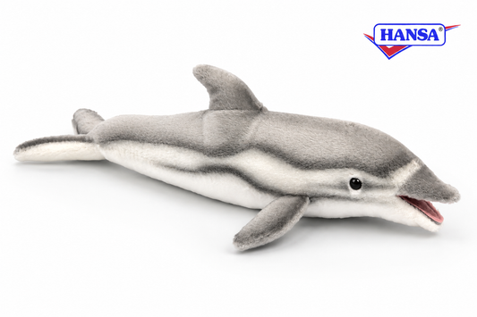 Hansa Creation Delfin Bamse – naturtro blå og hvit delfin plysj med buet kropp og finner, 31 cm