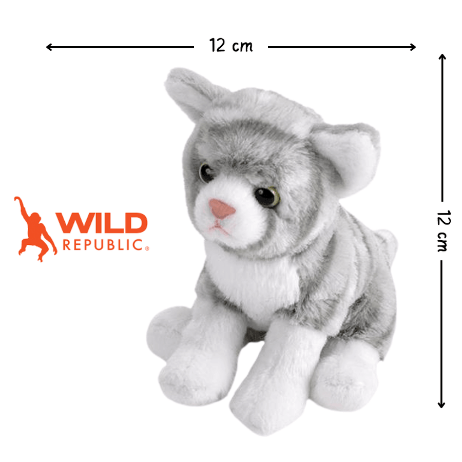 Wild Republic Pocketkins Eco Katt Kosedyr – grå katt minivariant i myk plysj, 12 cm