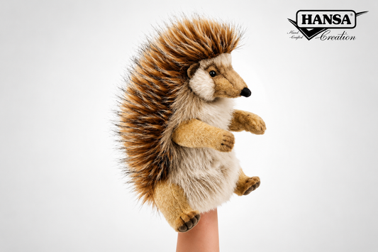 Hansa Creation Pinnsvin Hånddukke – brun og kremhvit pinnsvin med naturtro pigger, 32 cm
