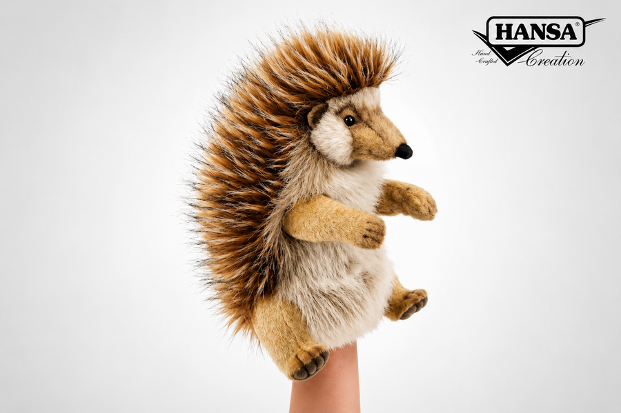 Hansa Creation Pinnsvin Hånddukke – brun og kremhvit pinnsvin med naturtro pigger, 32 cm