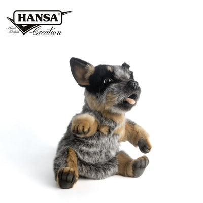 Hansa Creation Blue Heeler Hånddukke – naturtro blå og grå Australian Cattle Dog hånddukke, 30 cm