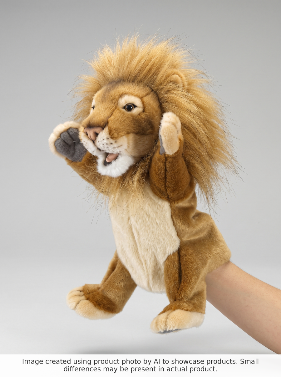 Hansa Creation Lion Hand Puppet - AI-generated three-quarter angle studio photo