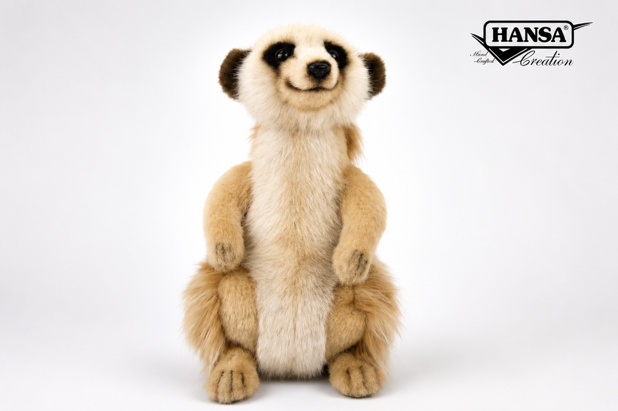 Hansa Creation Surikat Bamse – naturtro surikat plysj stående med brun og kremfarget pels, 22 cm