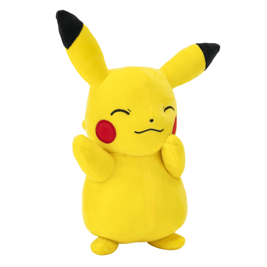 Pikachu Pokémon kosedyr sett fra siden – gul plysj med lynnebolt-hale og røde kinn, 20 cm