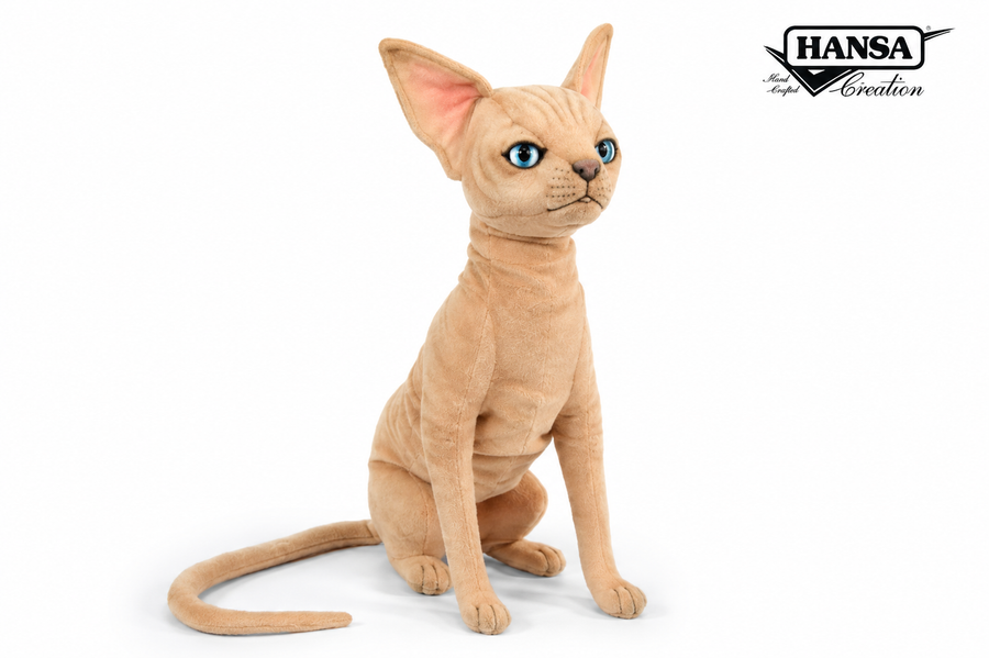 Hansa Creation Sfinxkatt Bamse – naturtro hårløs sfinx med rynkete ansikt og store ører, 33 cm